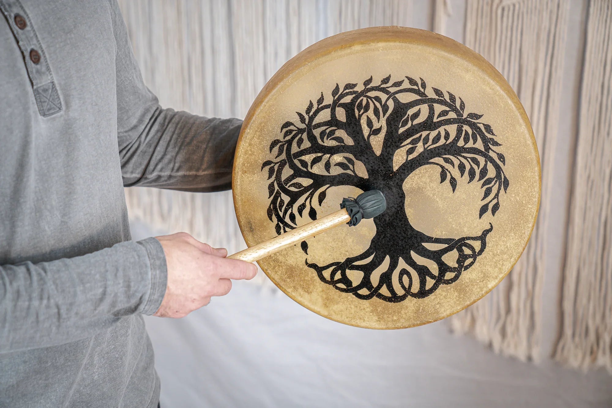 15" Native American-Style Hoop Drum, Tree of Life Utah Energy Healing Center