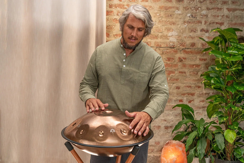 Sensory Handpan, E La Sirena, 10 Notes, Vintage Copper, Engraved Design Utah Energy Healing Center
