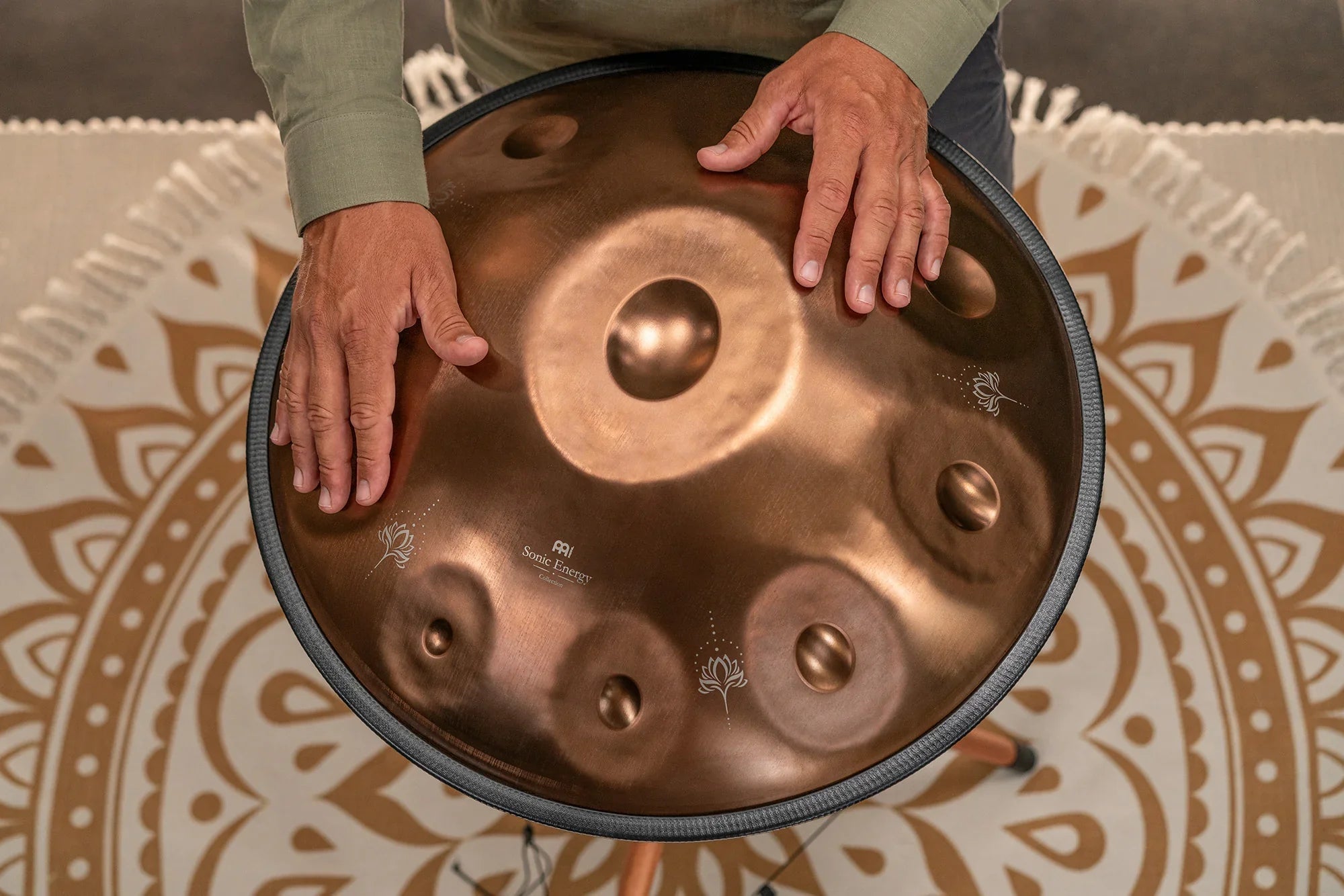 Sensory Handpan, E La Sirena, 10 Notes, Vintage Copper, Engraved Design Utah Energy Healing Center