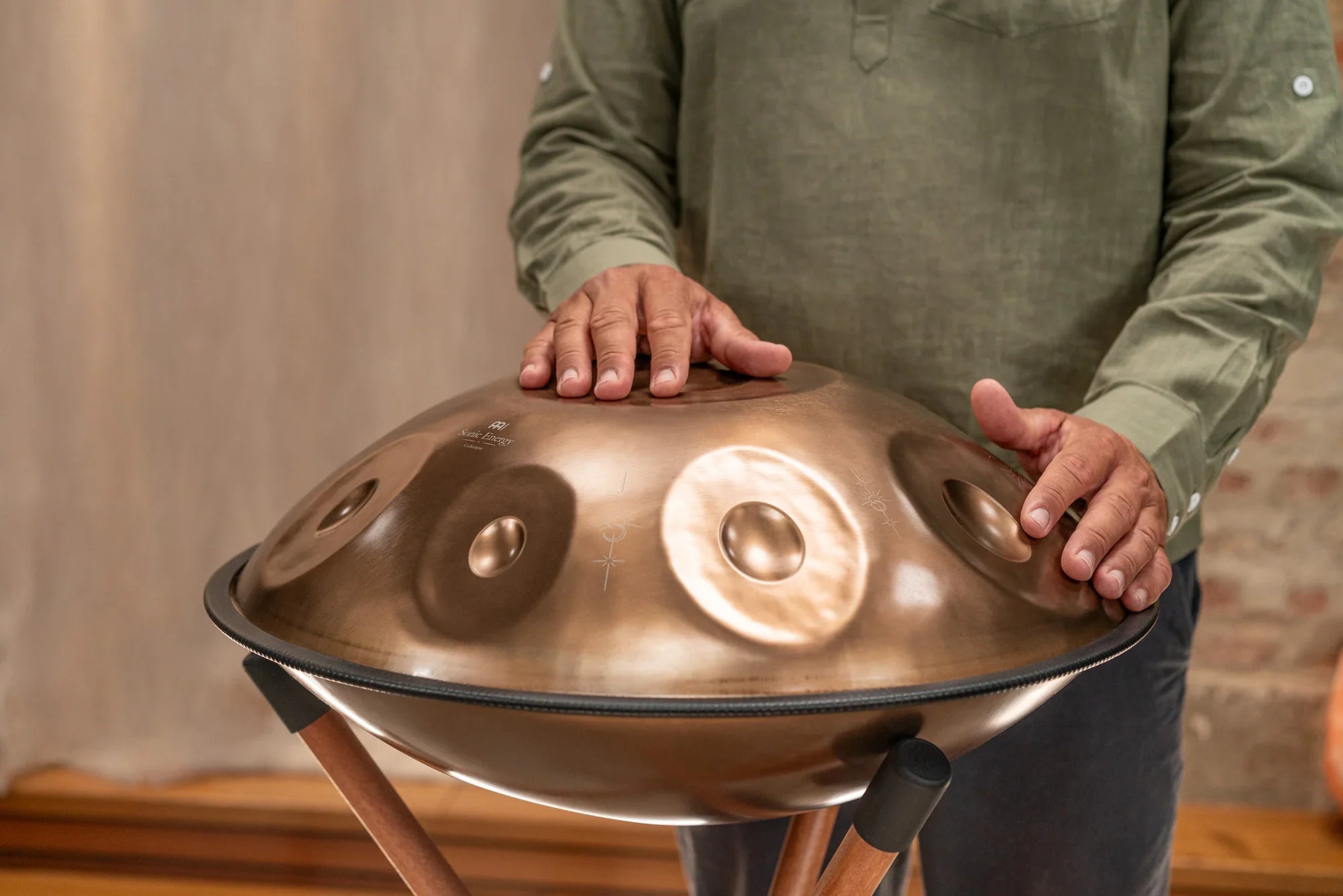 Sensory Handpan, BB2 Amara, 9 Notes, Vintage Copper, Engraved Design Utah Energy Healing Center