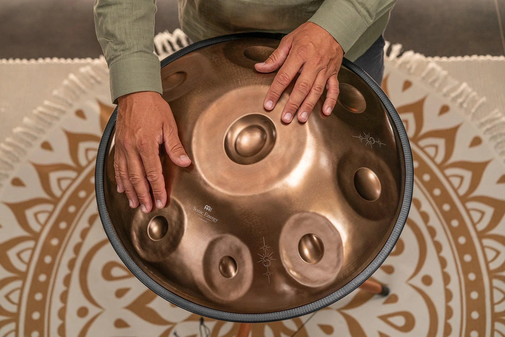 Sensory Handpan, BB2 Amara, 9 Notes, Vintage Copper, Engraved Design Utah Energy Healing Center