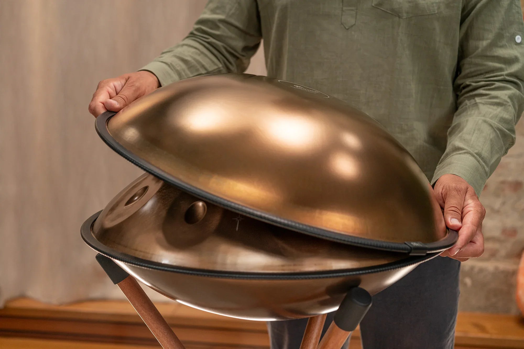 Sensory Handpan, BB2 Amara, 9 Notes, Vintage Copper, Engraved Design Utah Energy Healing Center