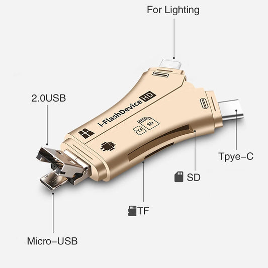 Multi-function 4 in 1 i Flash Drive USB C Micro SD/TF Card Reader For iPhone For iPad Macbook Android Type-C Lighting USB2.0