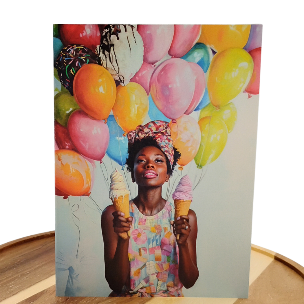 Ice Cream & Balloons - Happy Birthday Greeting Card Black Magic Social Club