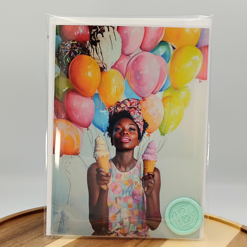 Ice Cream & Balloons - Happy Birthday Greeting Card Black Magic Social Club