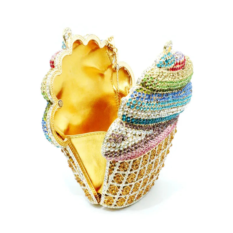 Afgoger Ice-cream Gold Crystal Luxury Designer Handbag Woman Party Purse Tote Bag T&L Fashions Boutique