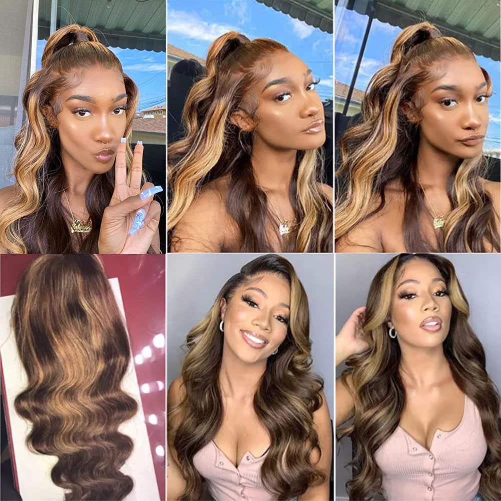 Highlight Wig Human Hair Ombre Lace Front Wig Brazilian Hair Wigs For Black Women 30 Inch Honey Blonde Body Wave Lace Front Wig HOL stores