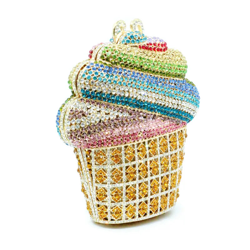 Afgoger Ice-cream Gold Crystal Luxury Designer Handbag Woman Party Purse Tote Bag T&L Fashions Boutique