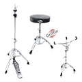 Drum Hardware Set - Hi-Hat Stand, Drummer's Throne Seat & Snare Stand (3-Piece Kit) by GRIFFIN - Deluxe Chrome Slip-Proof Gear Holder Percussion Kit for Mounting Hi-Hat Cymbals & Snare Drums GeekStands.com