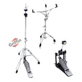 Hi-Hat Stand, Kick Drum Pedal & Snare Stand Hardware Kit (3-Piece Kit) by GRIFFIN - Deluxe Full-Size Percussion Chrome Set with Double-Braced Legs - Lightweight, Portable & Mobile, Perfect for Drummer Gigs & Live Performances GeekStands.com