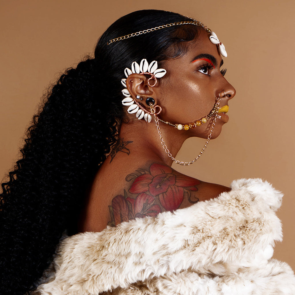 Cowrie Star Ear Cuff Adorned In Taji