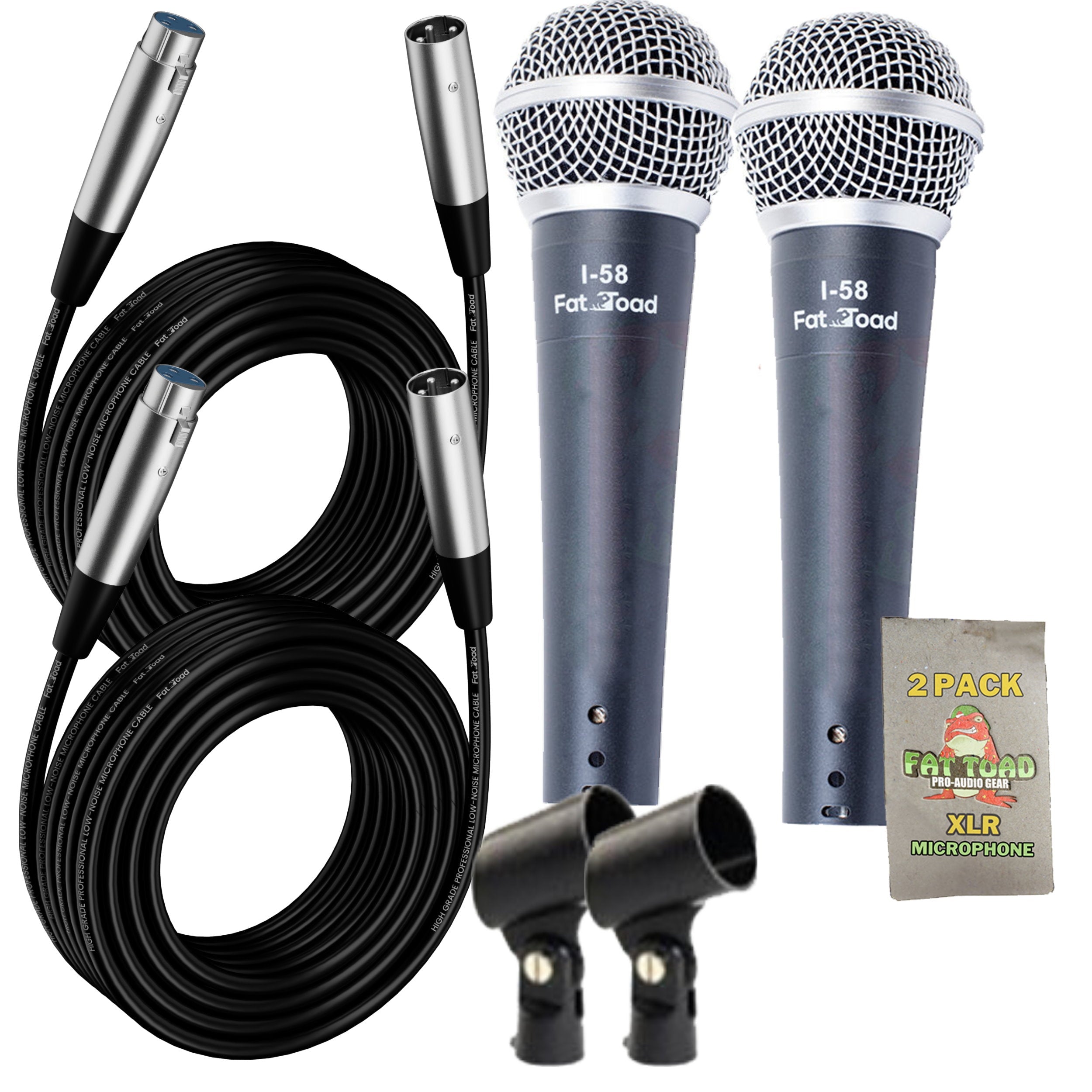 Vocal Microphones with XLR Mic Cables & Clips (2 Pack) FAT TOAD - Cardioid Dynamic Handheld for Home Studio Recording Package, Live Stage DJ Singing GeekStands.com