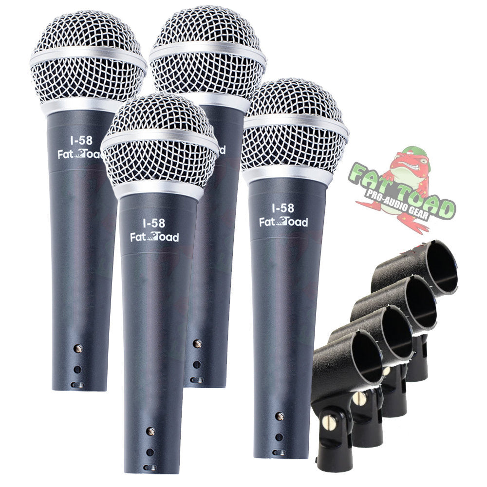 Cardioid Microphones with Clips (4 Pack) by FAT TOAD - Vocal Handheld, Wired Unidirectional Mic - Singing Microphone for Music Stage Performance GeekStands.com