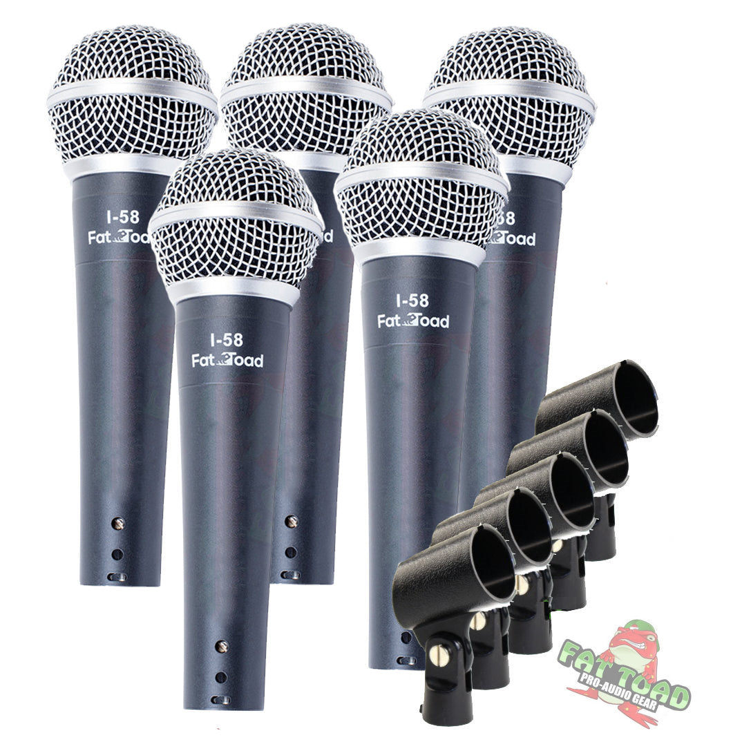 Studio Recording Microphones with Clips (5 Pack) by FAT TOAD - Vocal Handheld, Unidirectional Wired Mic - Cardioid Dynamic Singing Microphone GeekStands.com