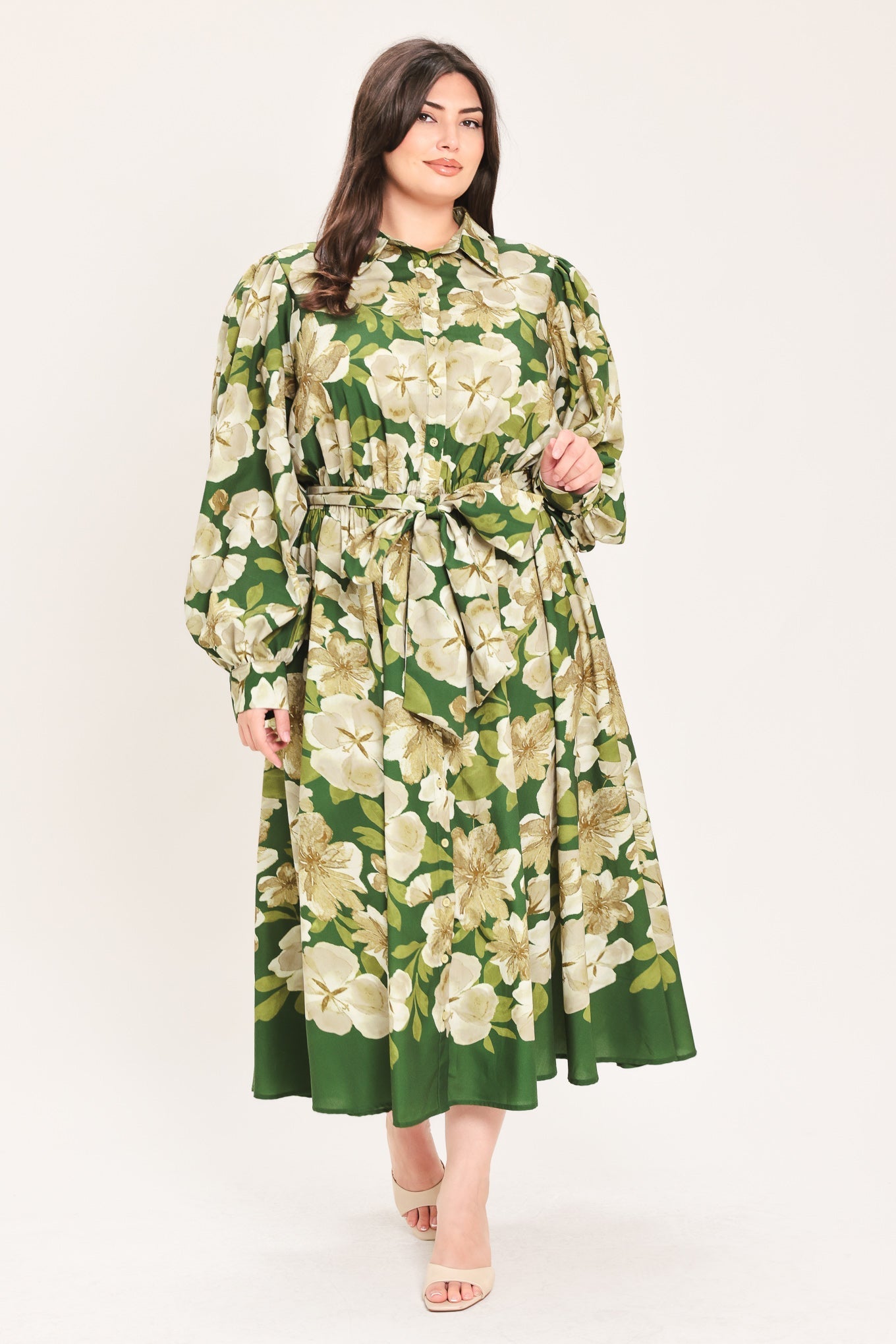 EVERGREEN CAMELLIA DREAM WOVEN MIDI SHIRT DRESS Flying Tomato