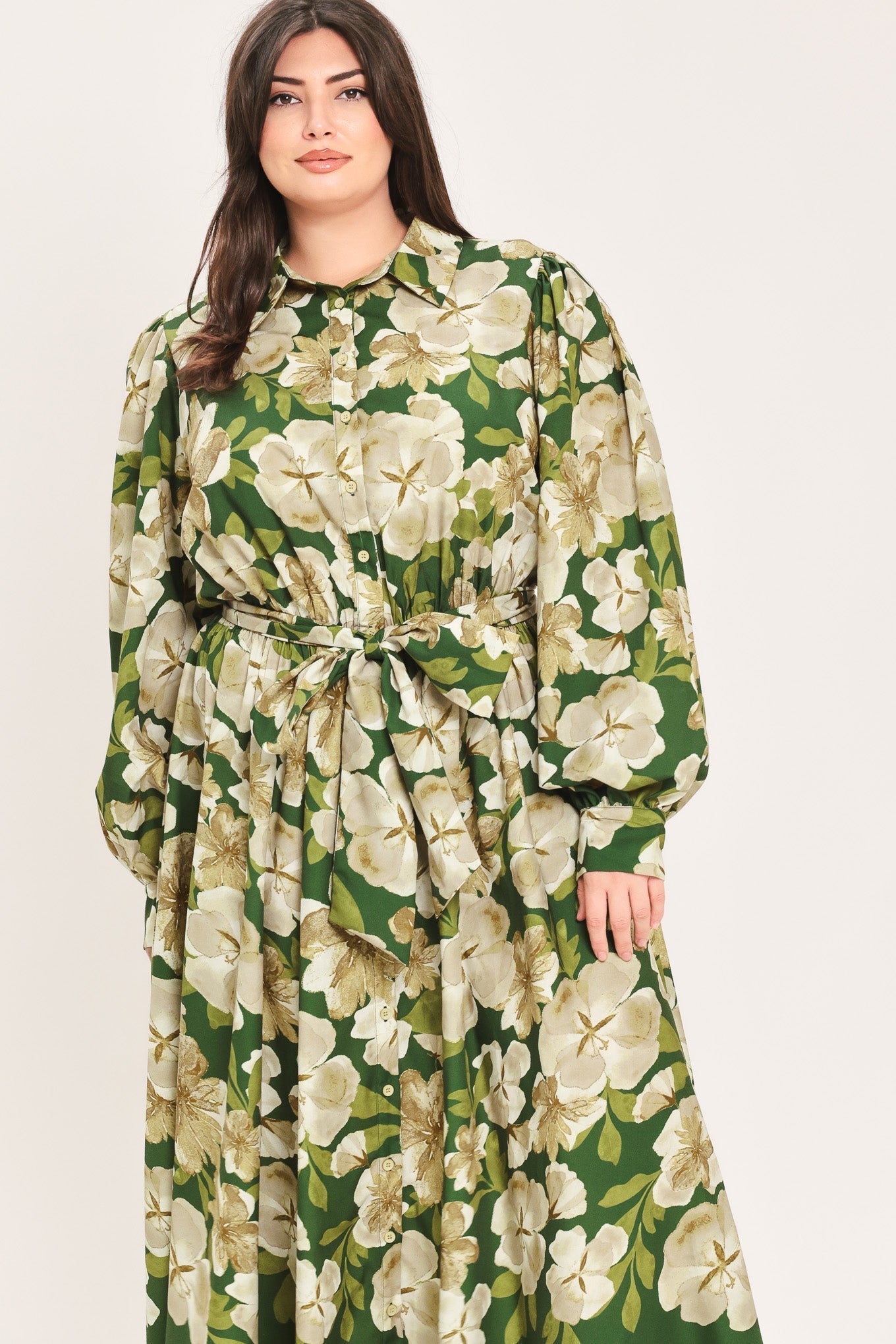 EVERGREEN CAMELLIA DREAM WOVEN MIDI SHIRT DRESS Flying Tomato