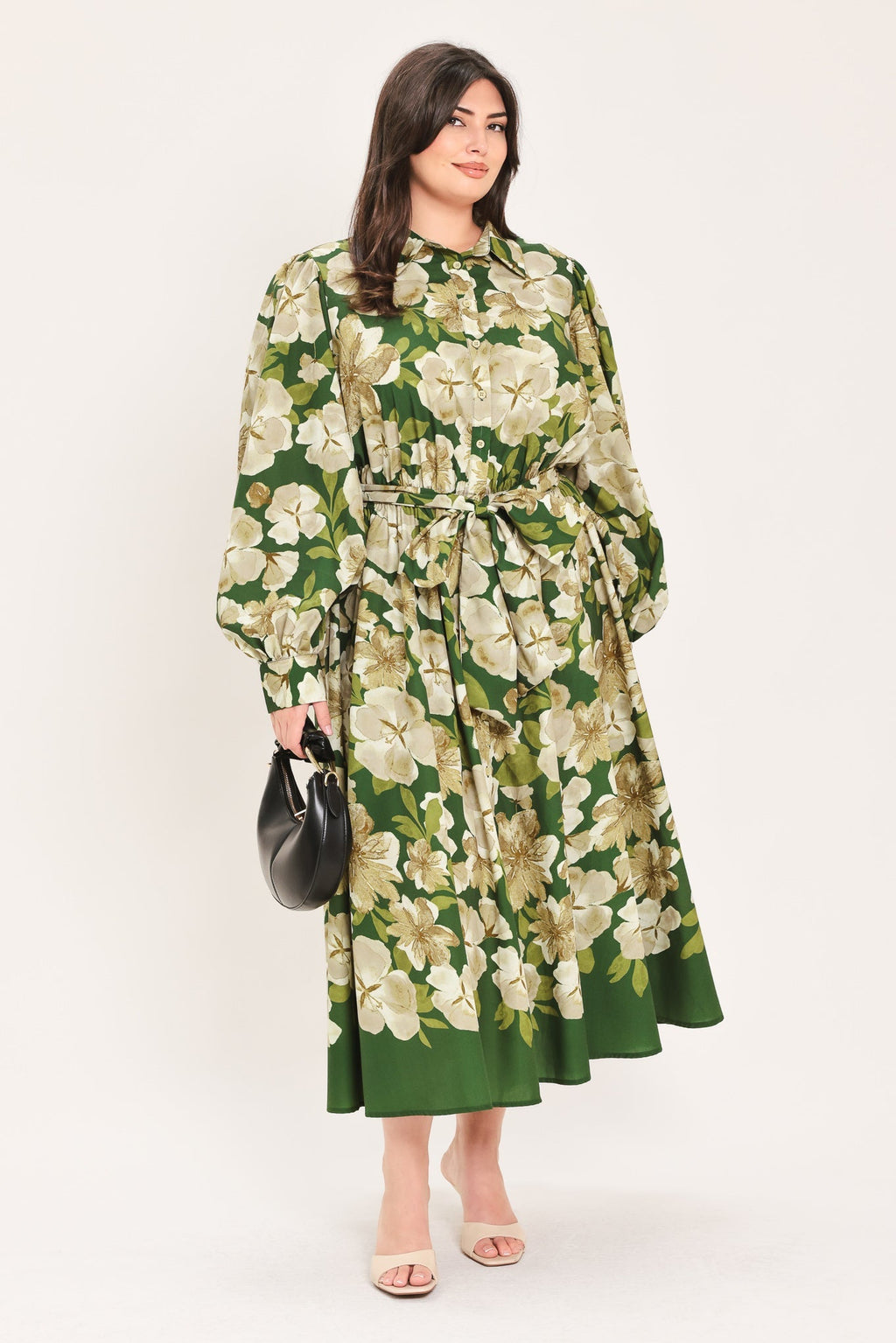 EVERGREEN CAMELLIA DREAM WOVEN MIDI SHIRT DRESS Flying Tomato