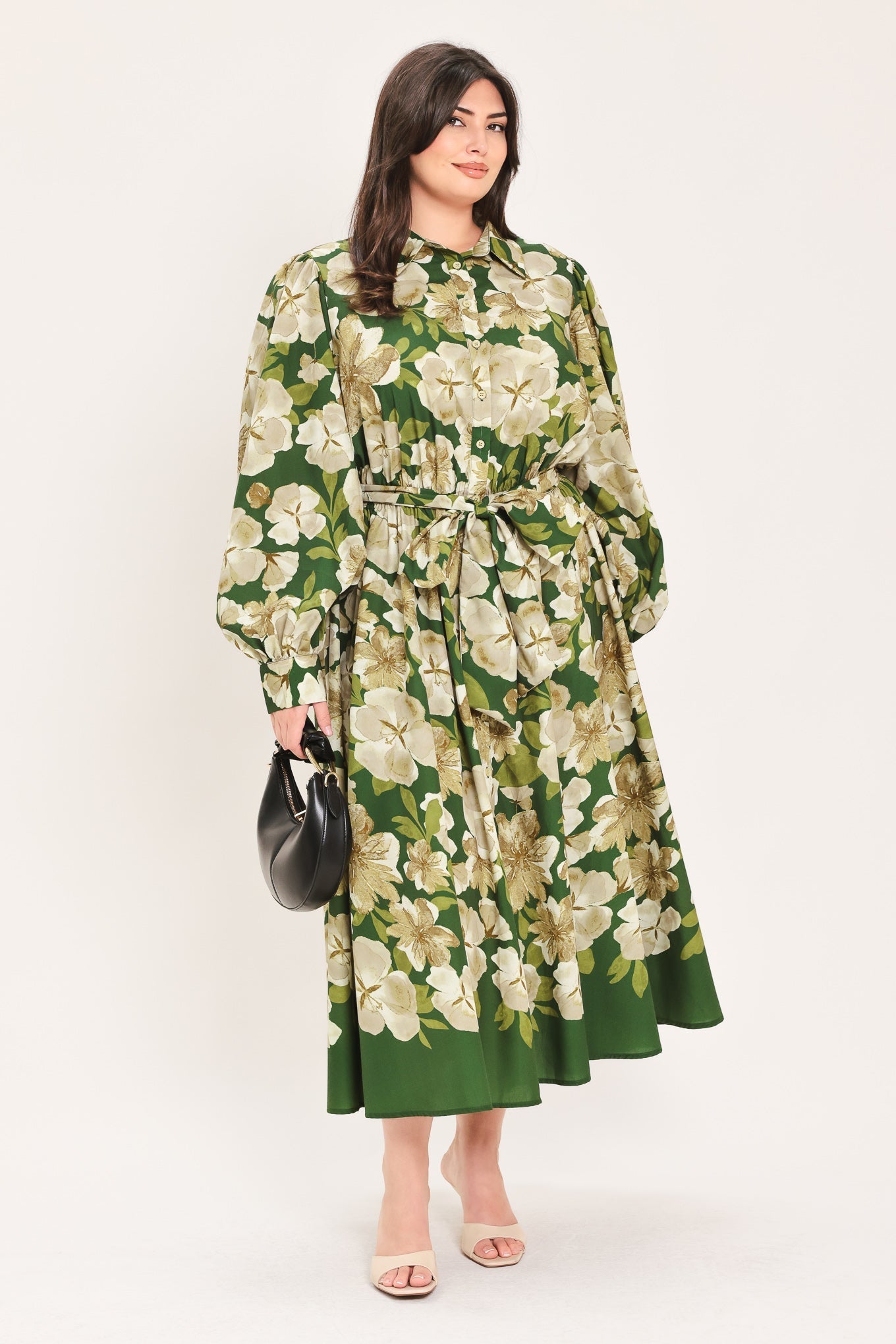 EVERGREEN CAMELLIA DREAM WOVEN MIDI SHIRT DRESS Flying Tomato