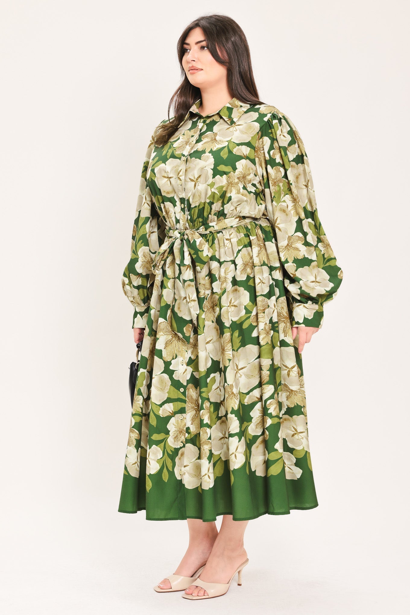 EVERGREEN CAMELLIA DREAM WOVEN MIDI SHIRT DRESS Flying Tomato