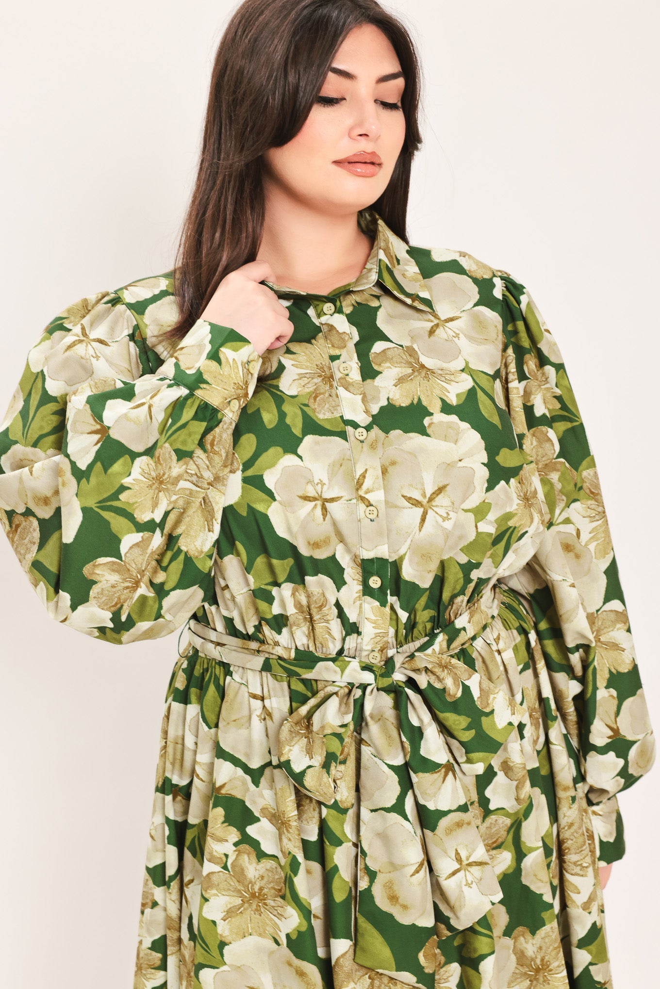 EVERGREEN CAMELLIA DREAM WOVEN MIDI SHIRT DRESS Flying Tomato