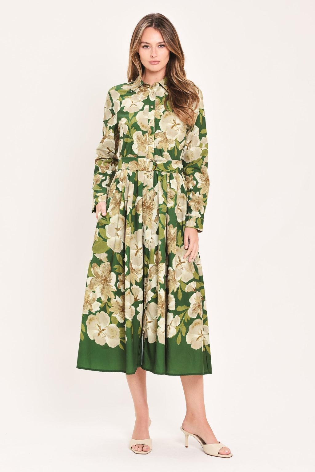 EVERGREEN CAMELLIA DREAM WOVEN MIDI SHIRT DRESS Flying Tomato