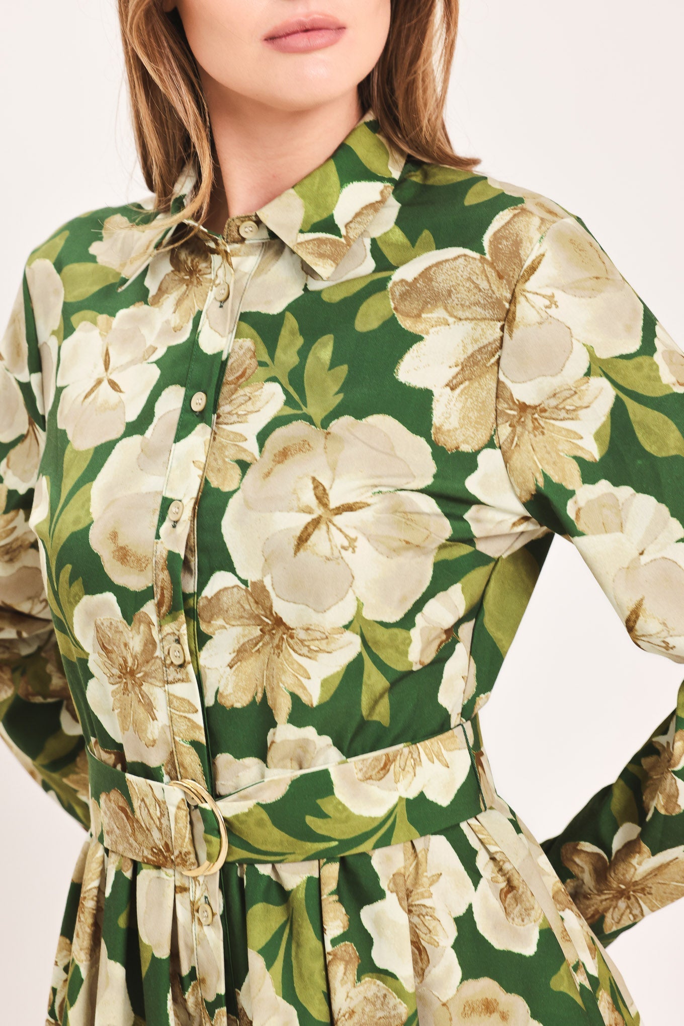 EVERGREEN CAMELLIA DREAM WOVEN MIDI SHIRT DRESS Flying Tomato