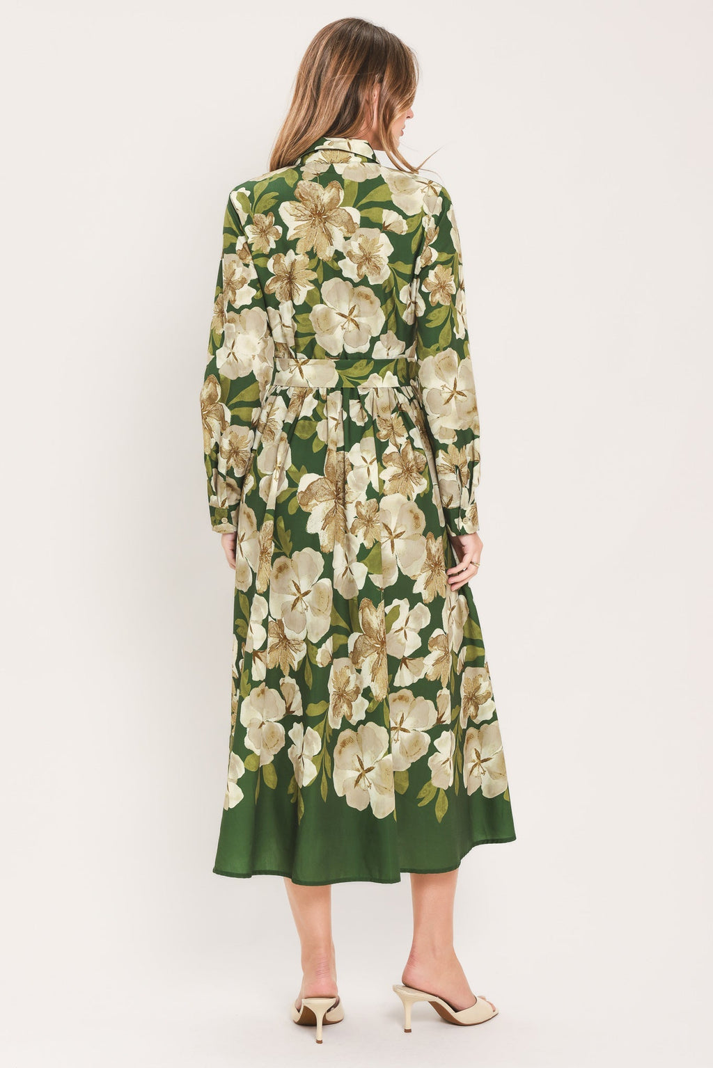 EVERGREEN CAMELLIA DREAM WOVEN MIDI SHIRT DRESS Flying Tomato