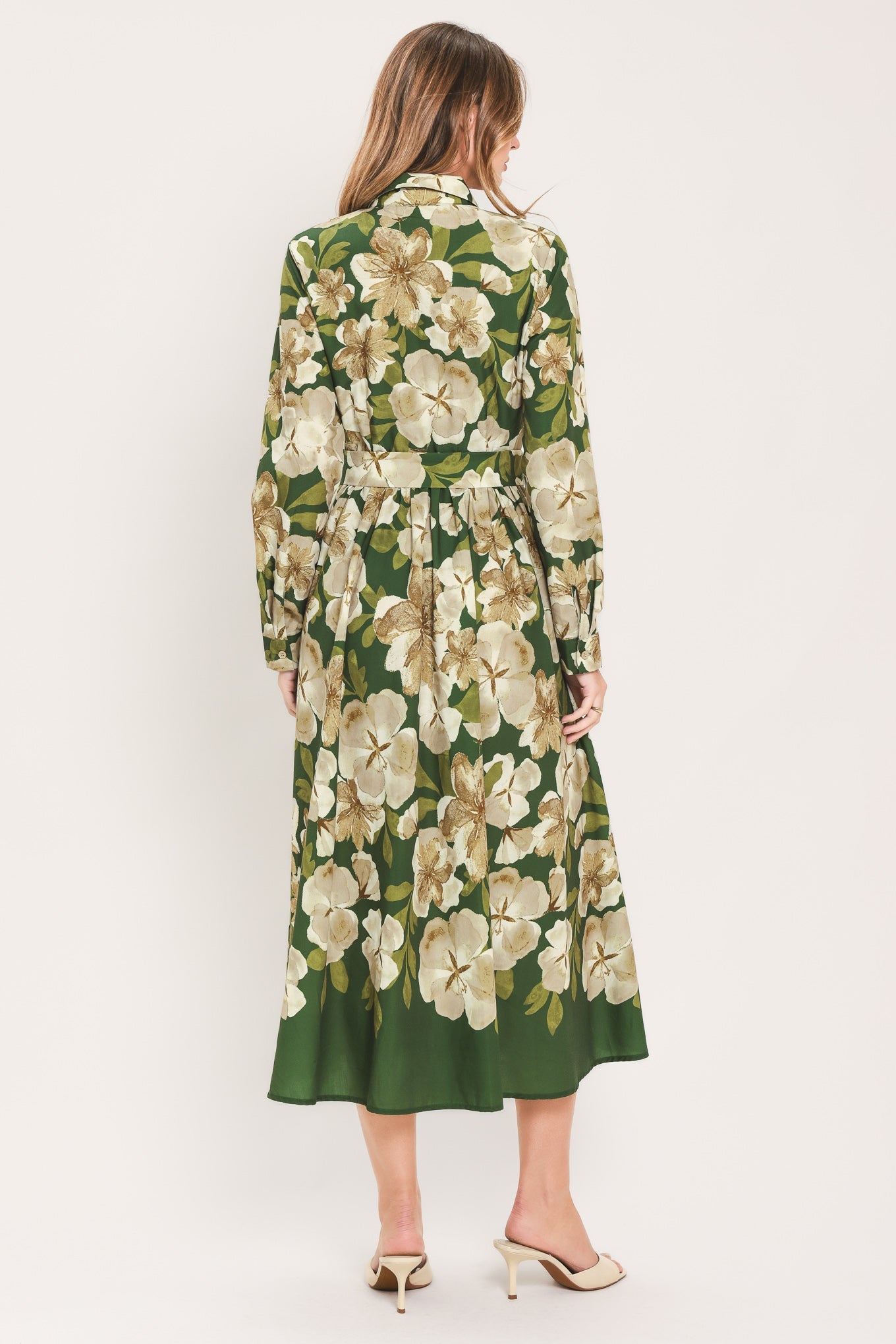 EVERGREEN CAMELLIA DREAM WOVEN MIDI SHIRT DRESS Flying Tomato