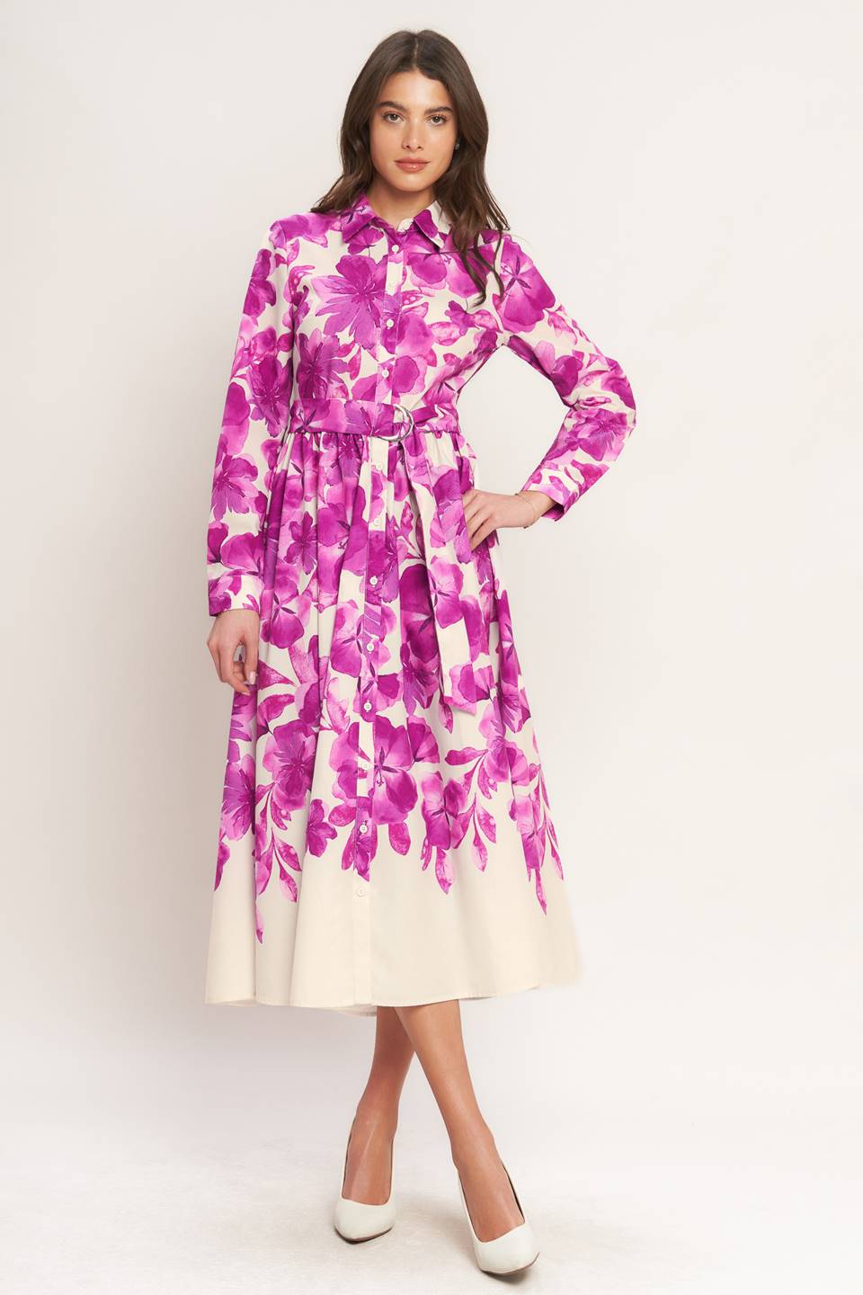 EVERGREEN CAMELLIA DREAM WOVEN MIDI SHIRT DRESS Flying Tomato
