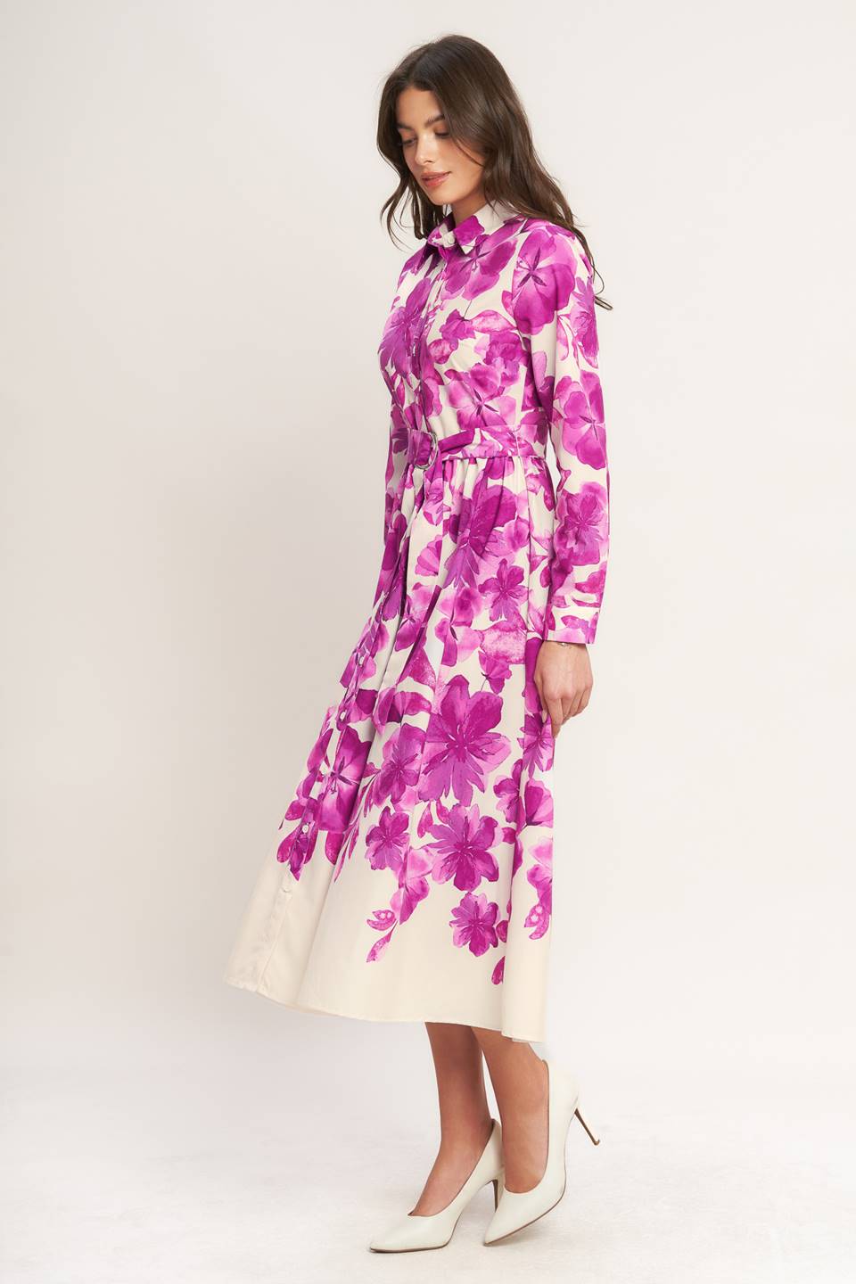 EVERGREEN CAMELLIA DREAM WOVEN MIDI SHIRT DRESS Flying Tomato