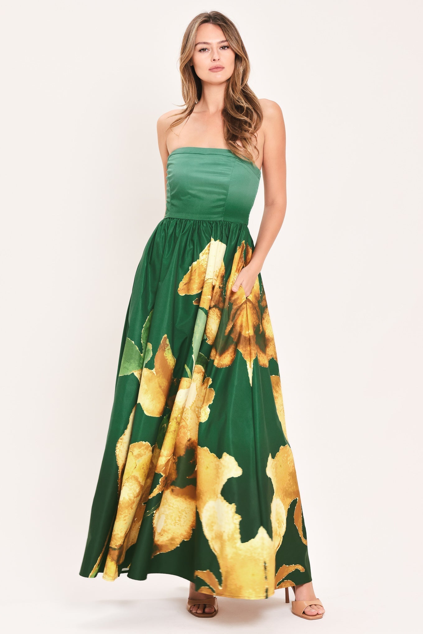 GOLDEN ROSE AFTERGLOW WOVEN MAXI DRESS Flying Tomato