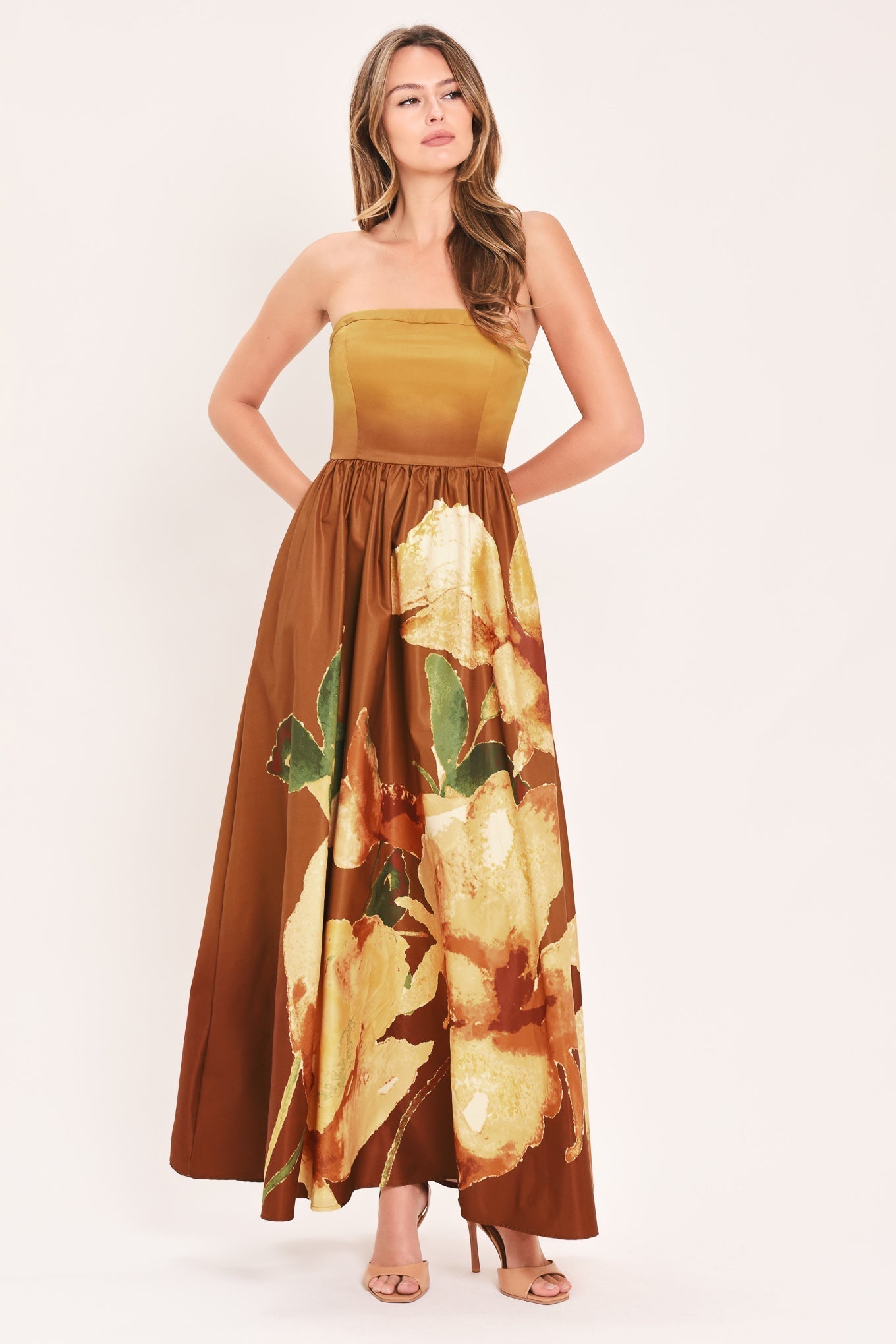 GOLDEN ROSE AFTERGLOW WOVEN MAXI DRESS Flying Tomato