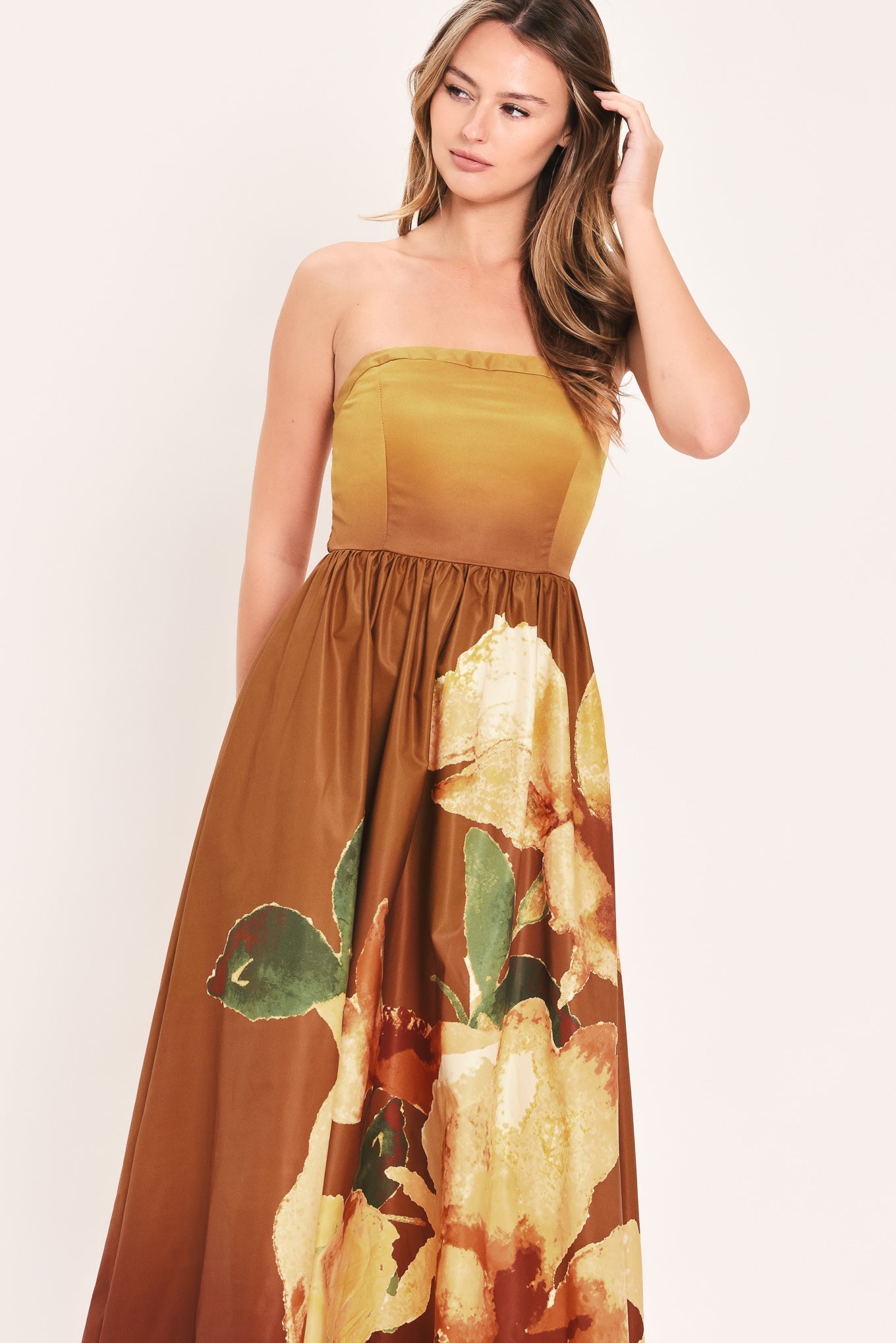 GOLDEN ROSE AFTERGLOW WOVEN MAXI DRESS Flying Tomato