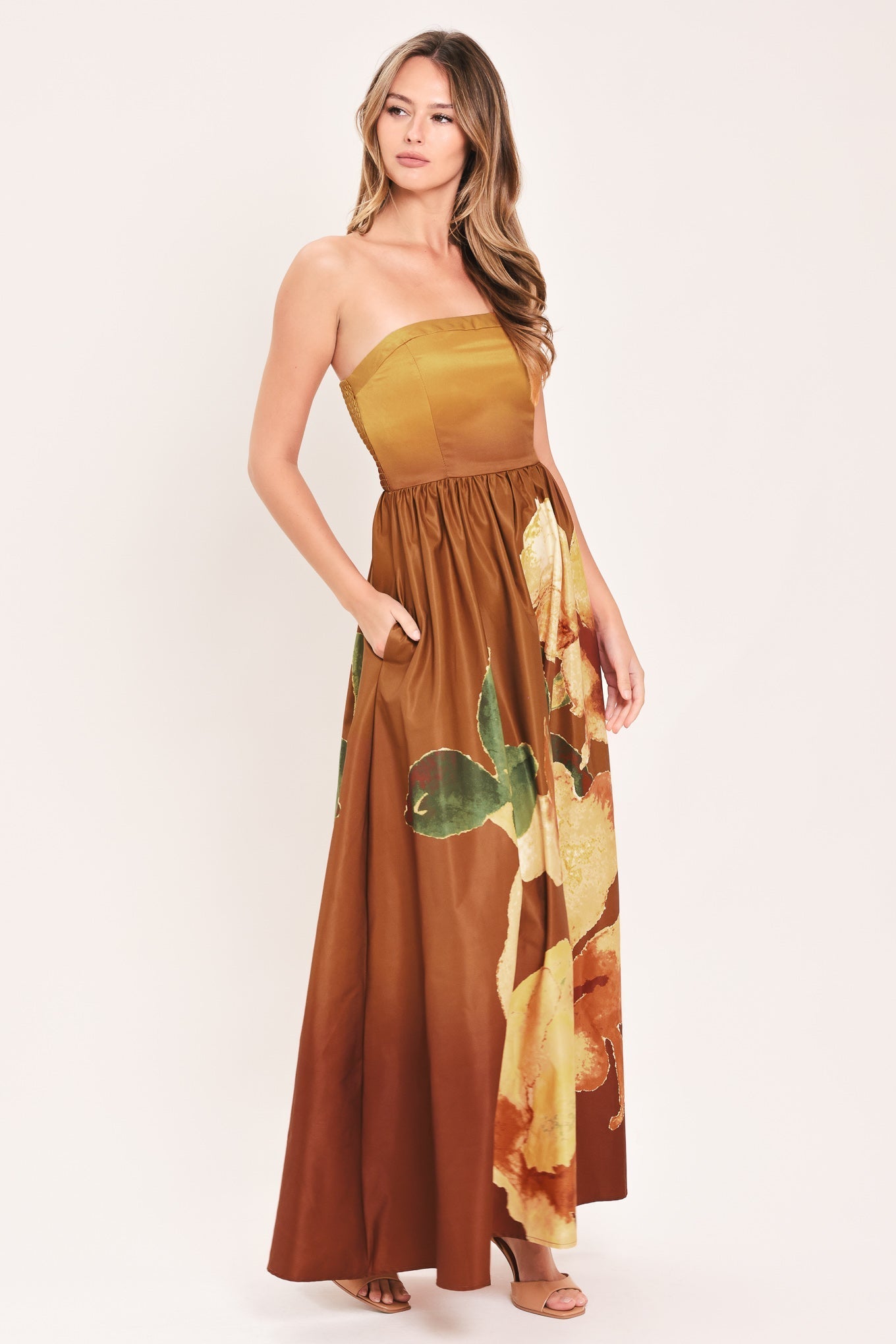 GOLDEN ROSE AFTERGLOW WOVEN MAXI DRESS Flying Tomato