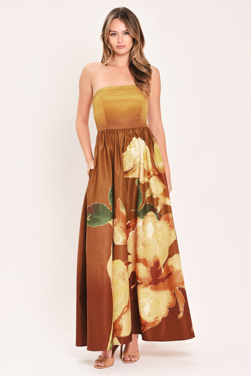 GOLDEN ROSE AFTERGLOW WOVEN MAXI DRESS Flying Tomato