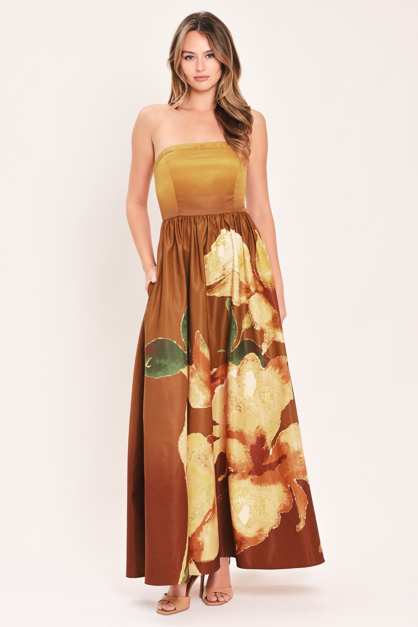 GOLDEN ROSE AFTERGLOW WOVEN MAXI DRESS Flying Tomato