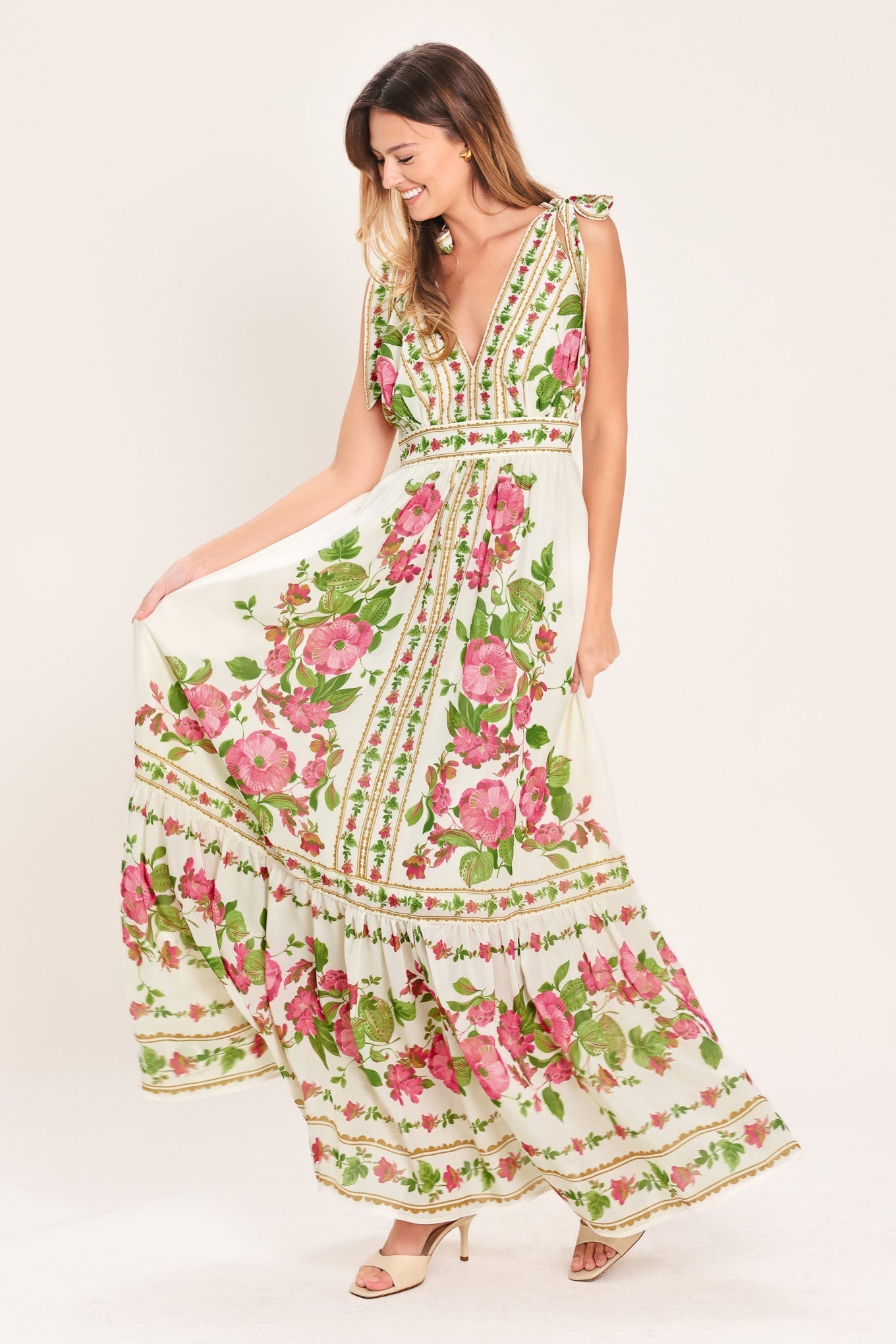 ROSE VINE ROMANCE WOVEN MAXI DRESS Flying Tomato
