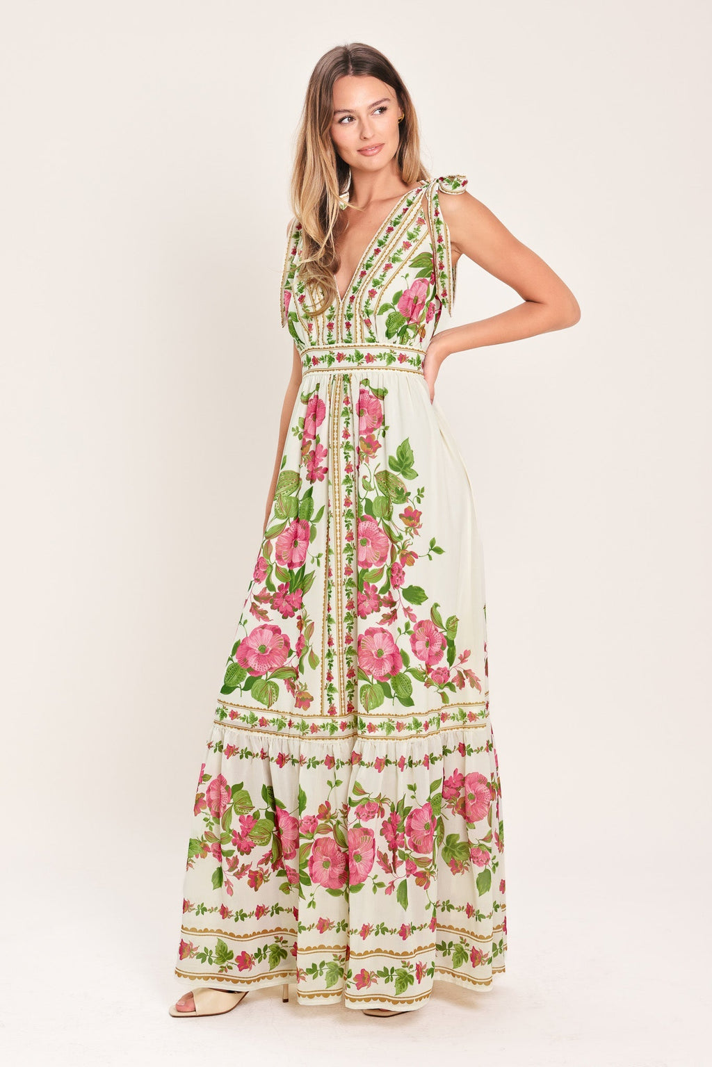 ROSE VINE ROMANCE WOVEN MAXI DRESS Flying Tomato