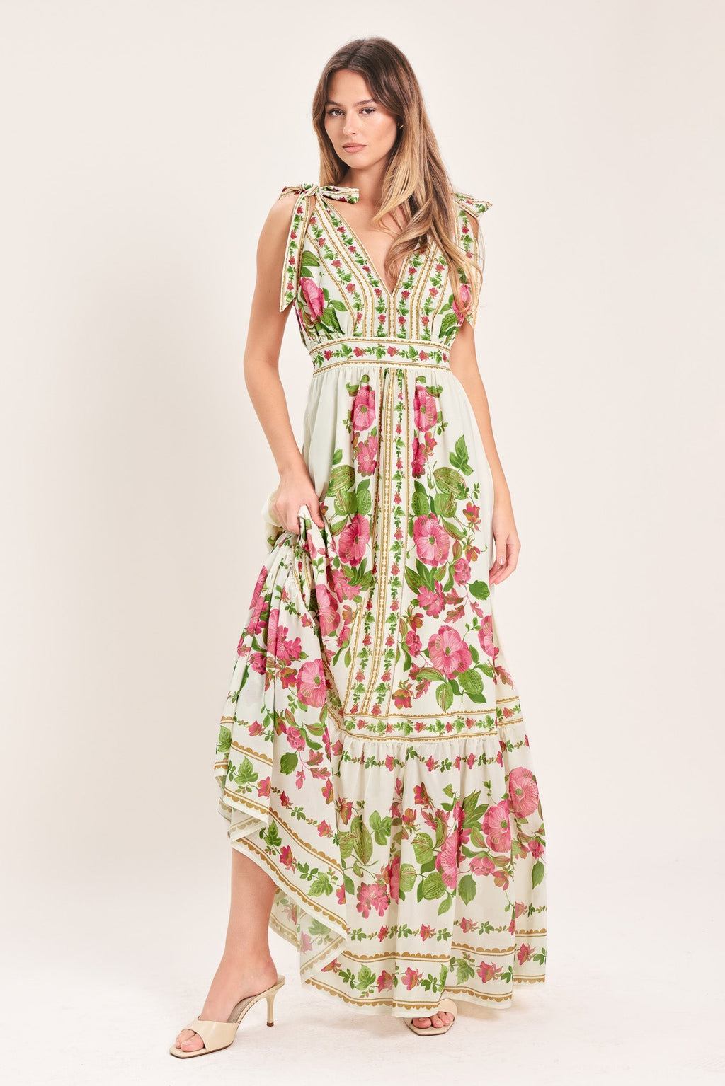 ROSE VINE ROMANCE WOVEN MAXI DRESS Flying Tomato