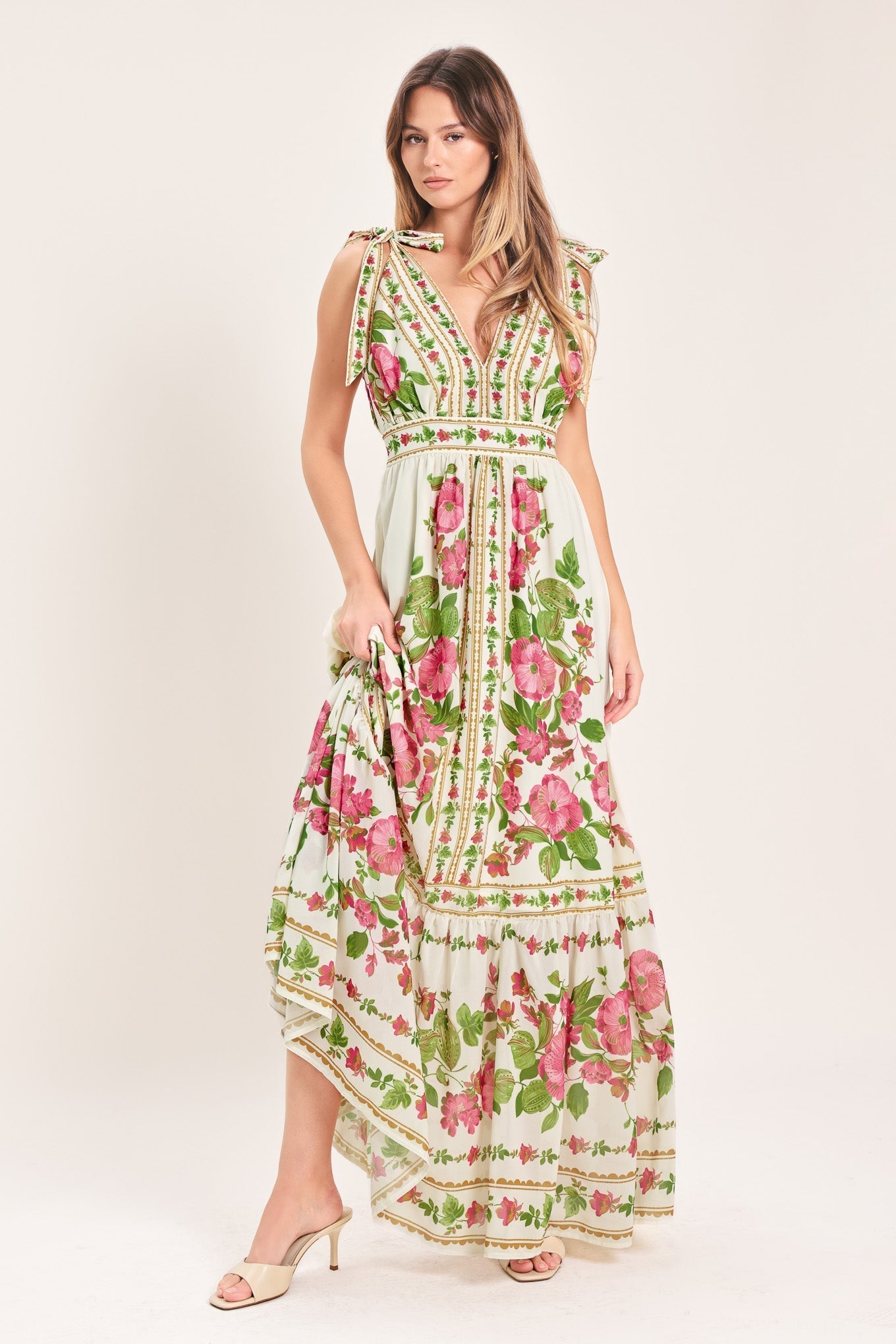 ROSE VINE ROMANCE WOVEN MAXI DRESS Flying Tomato