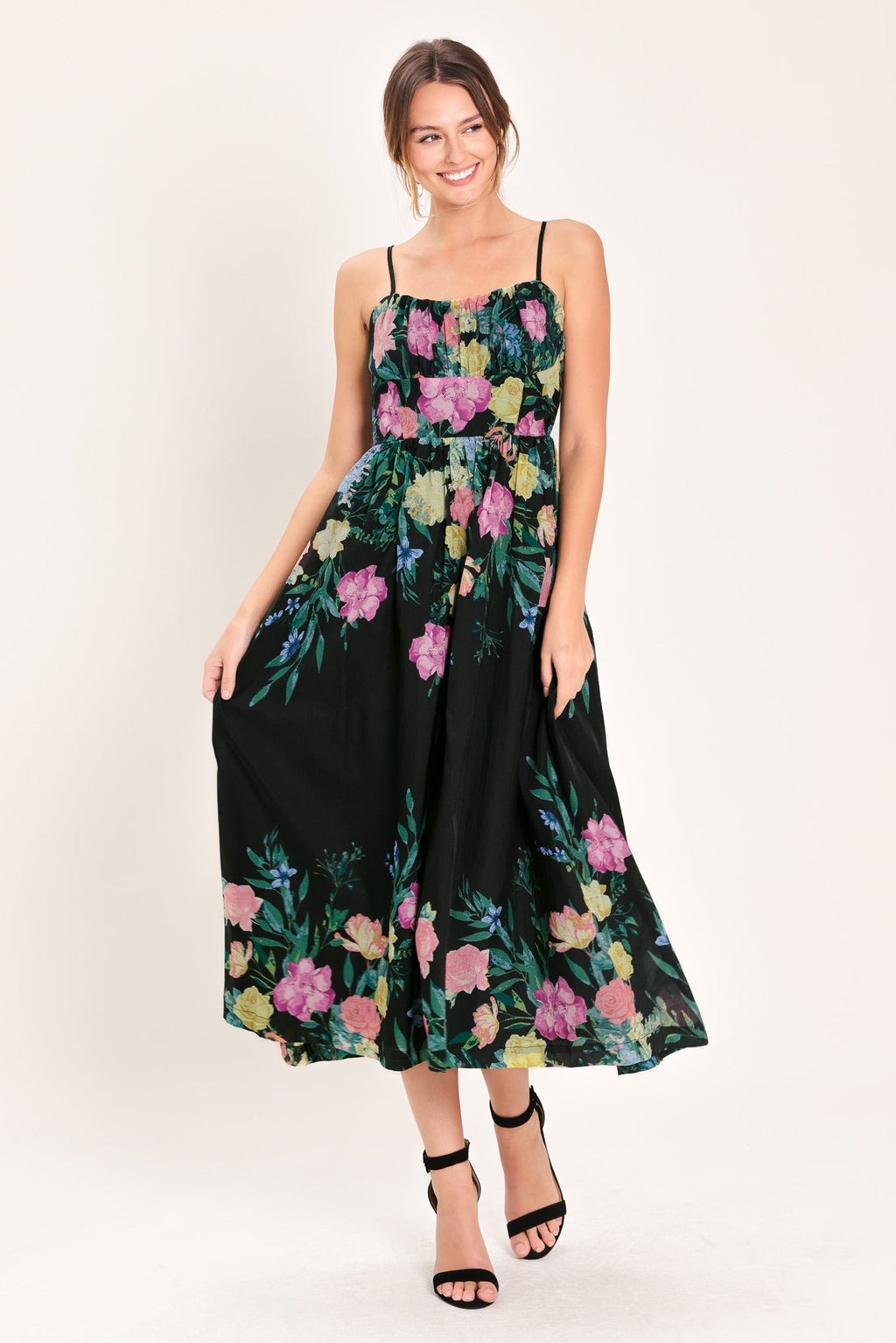 SHADOW FLORAL WOVEN MIDI DRESS Flying Tomato