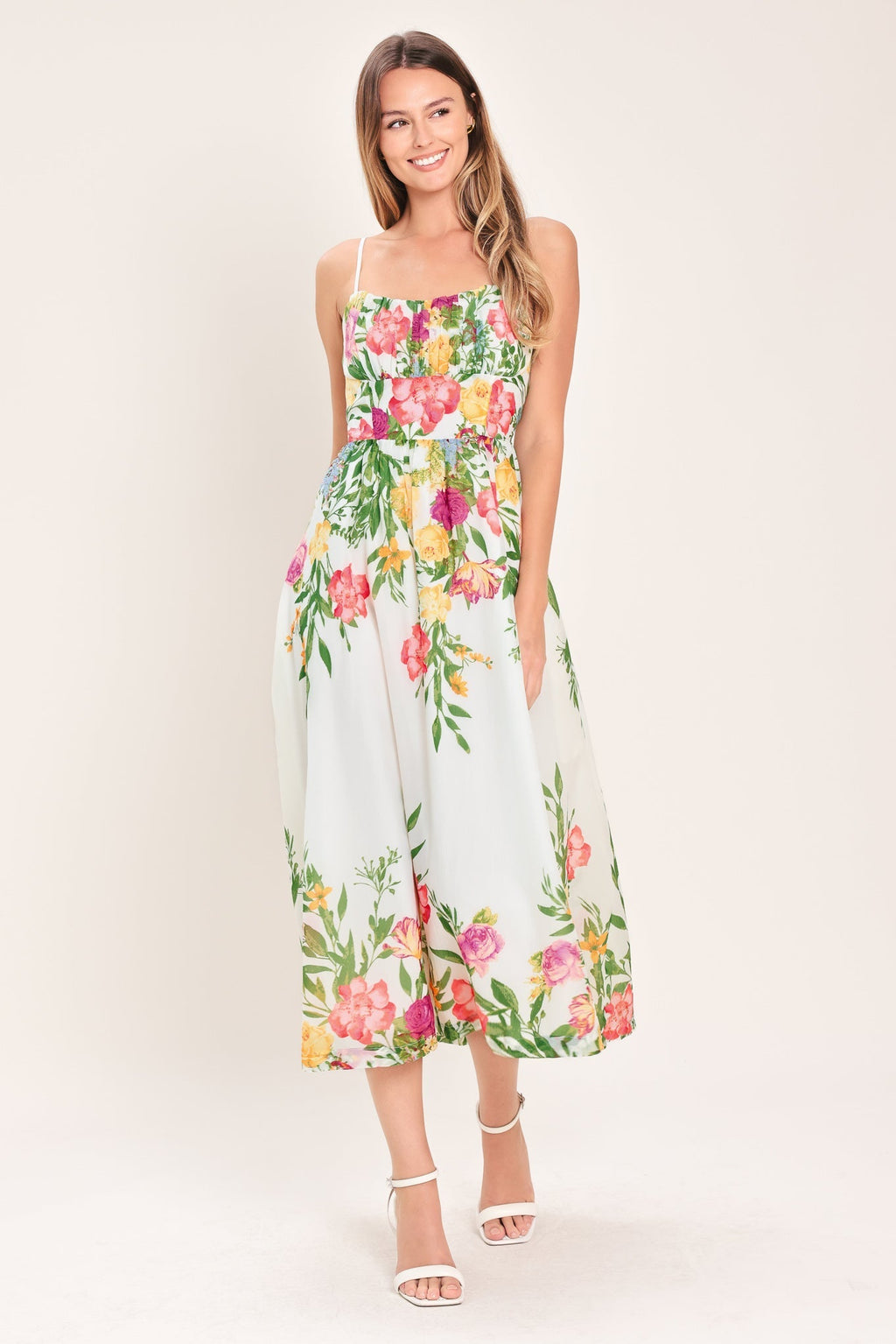 SHADOW FLORAL WOVEN MIDI DRESS Flying Tomato
