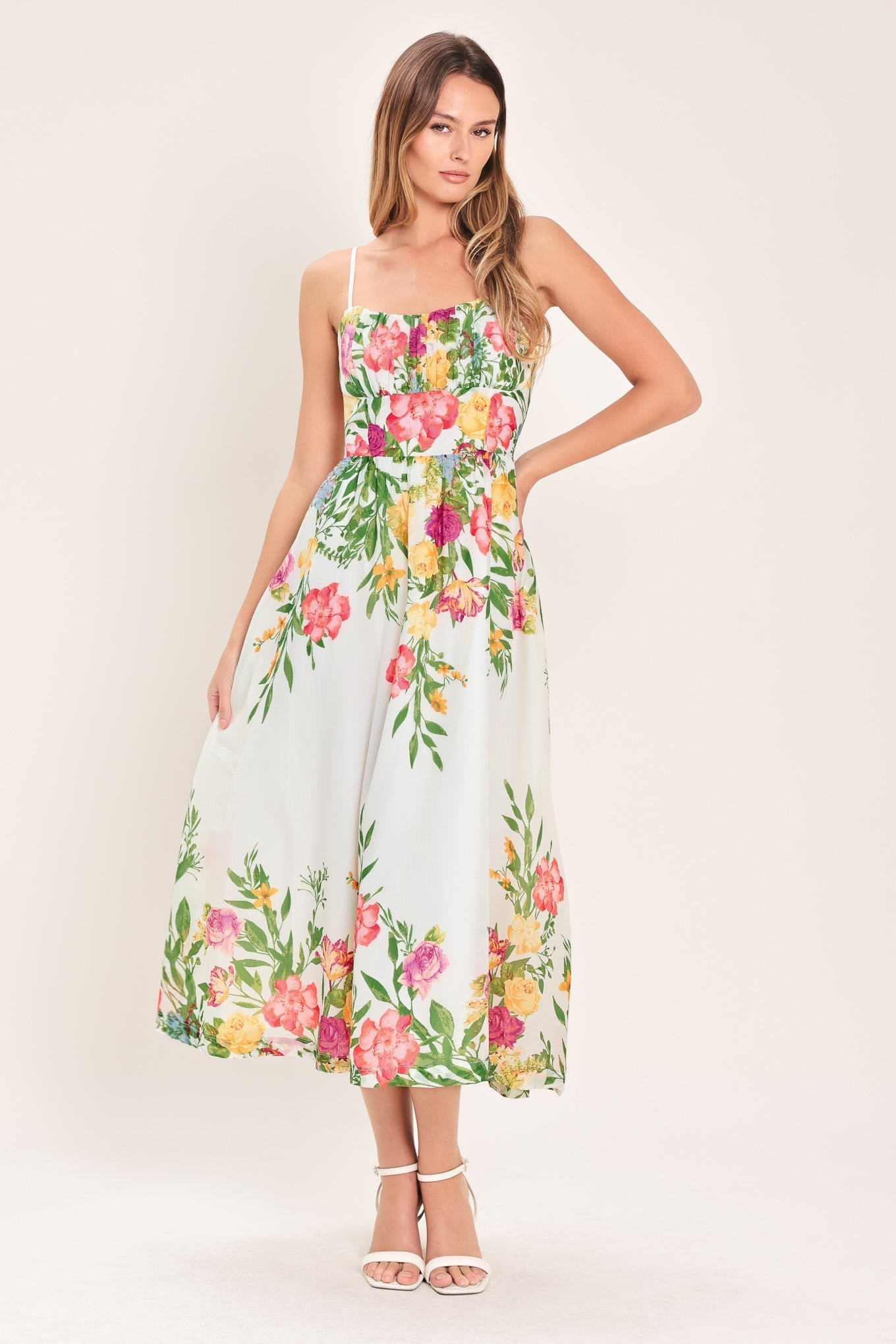 SHADOW FLORAL WOVEN MIDI DRESS Flying Tomato
