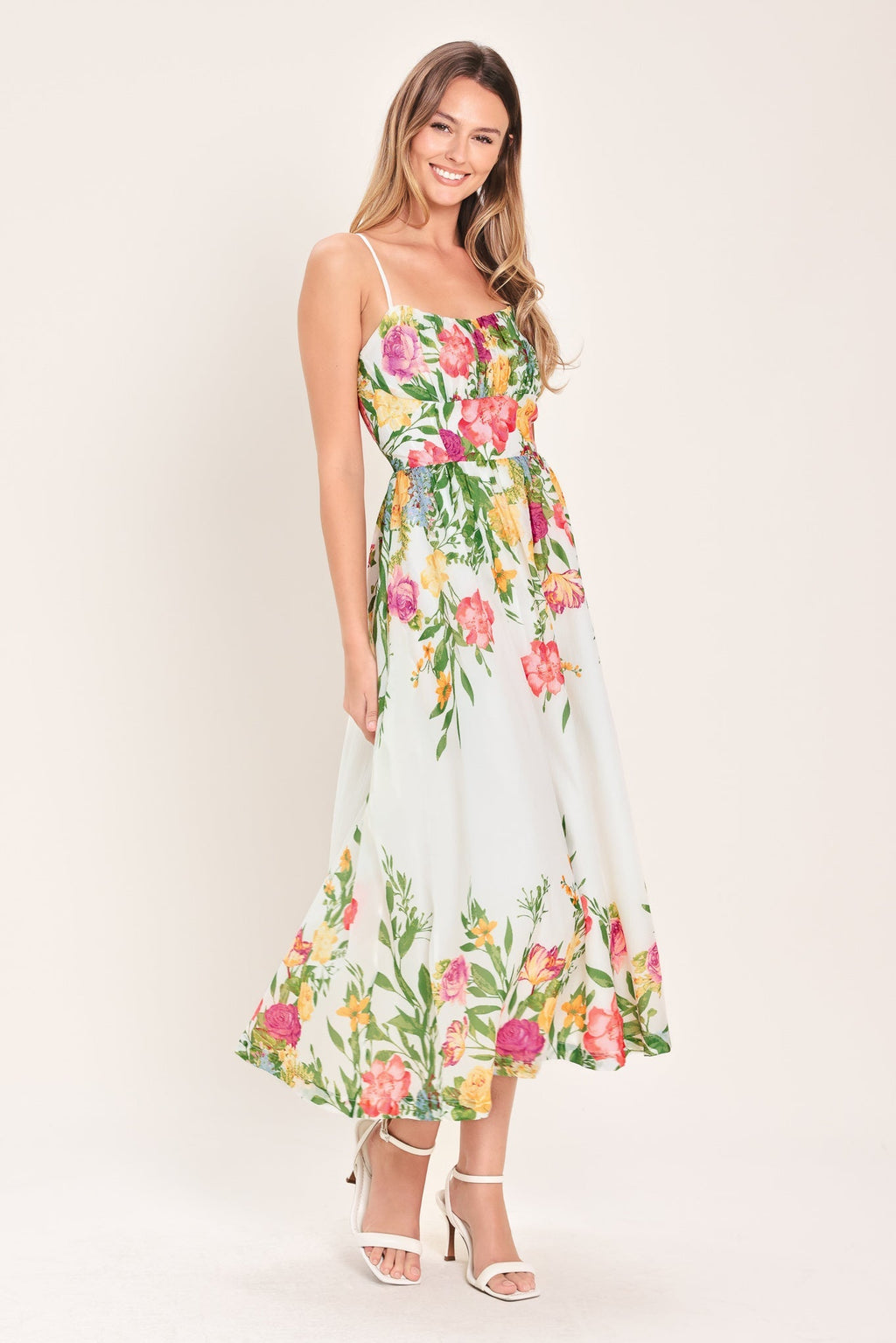 SHADOW FLORAL WOVEN MIDI DRESS Flying Tomato