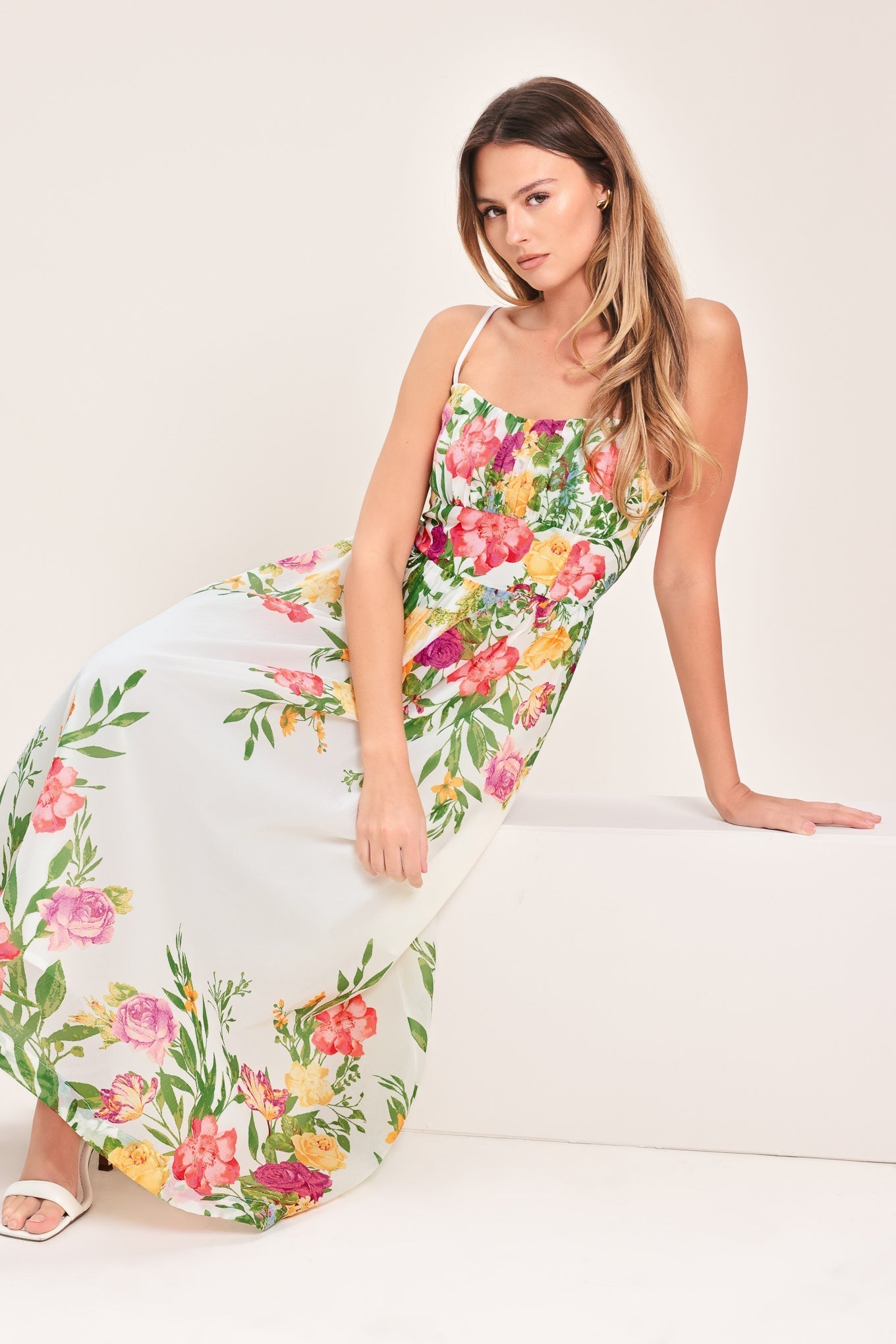 SHADOW FLORAL WOVEN MIDI DRESS Flying Tomato