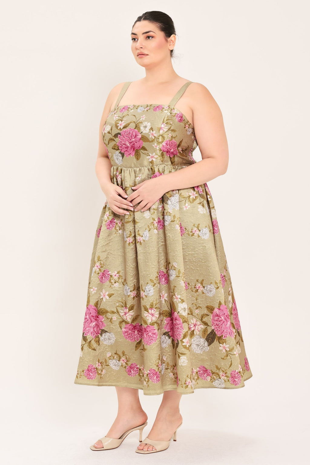 SWEET PEONY MORNING WOVEN MIDI DRESS Flying Tomato