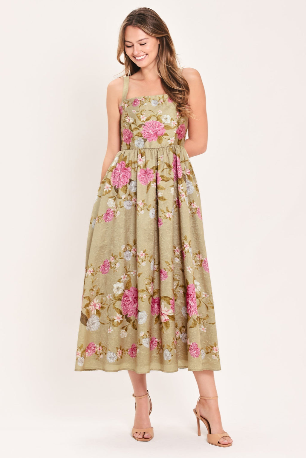 SWEET PEONY MORNING WOVEN MIDI DRESS Flying Tomato