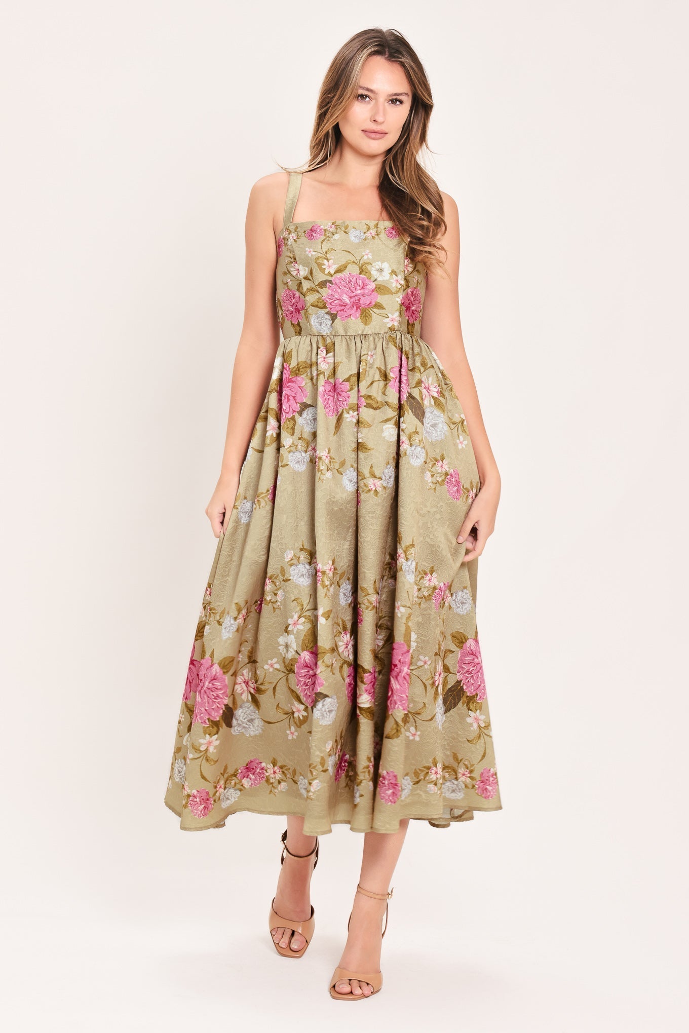 SWEET PEONY MORNING WOVEN MIDI DRESS Flying Tomato