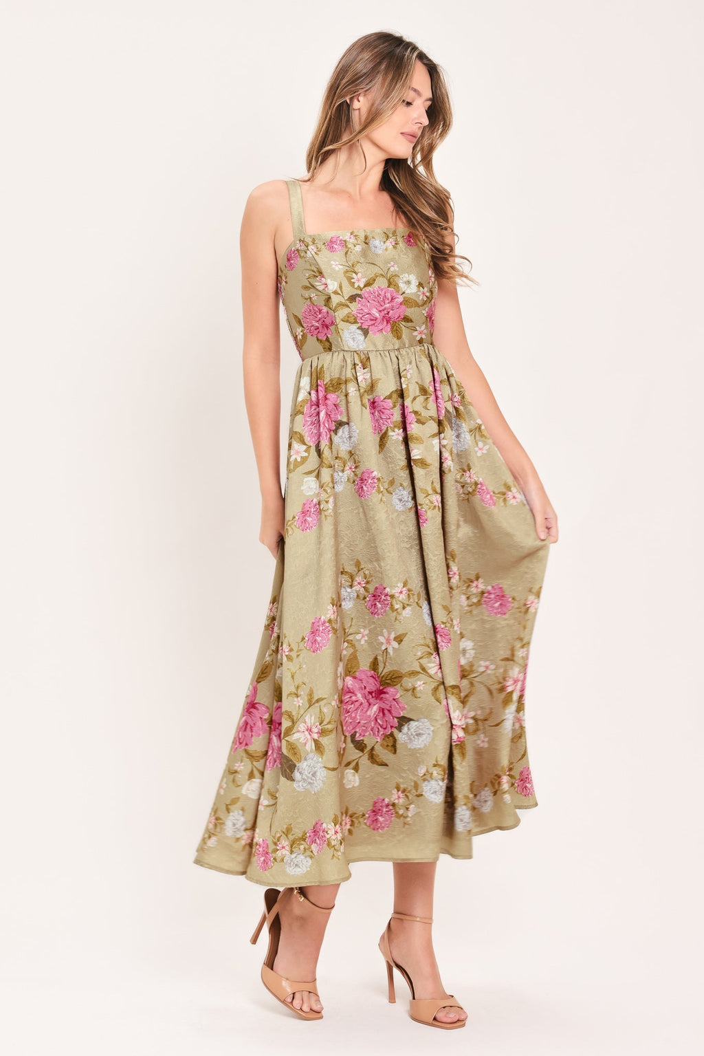 SWEET PEONY MORNING WOVEN MIDI DRESS Flying Tomato