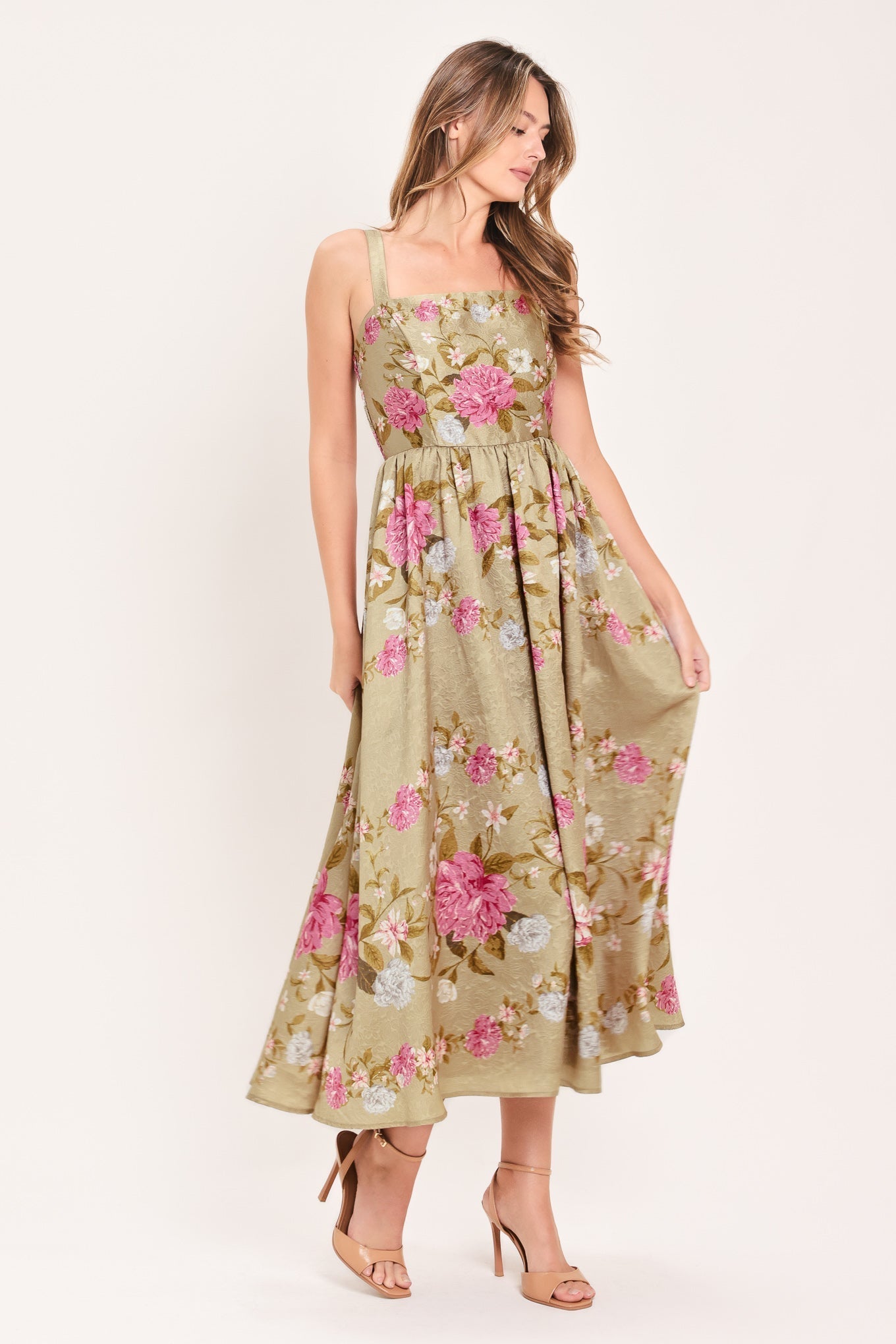 SWEET PEONY MORNING WOVEN MIDI DRESS Flying Tomato